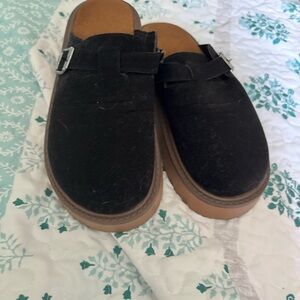 Black Suede Clogs with Buckle